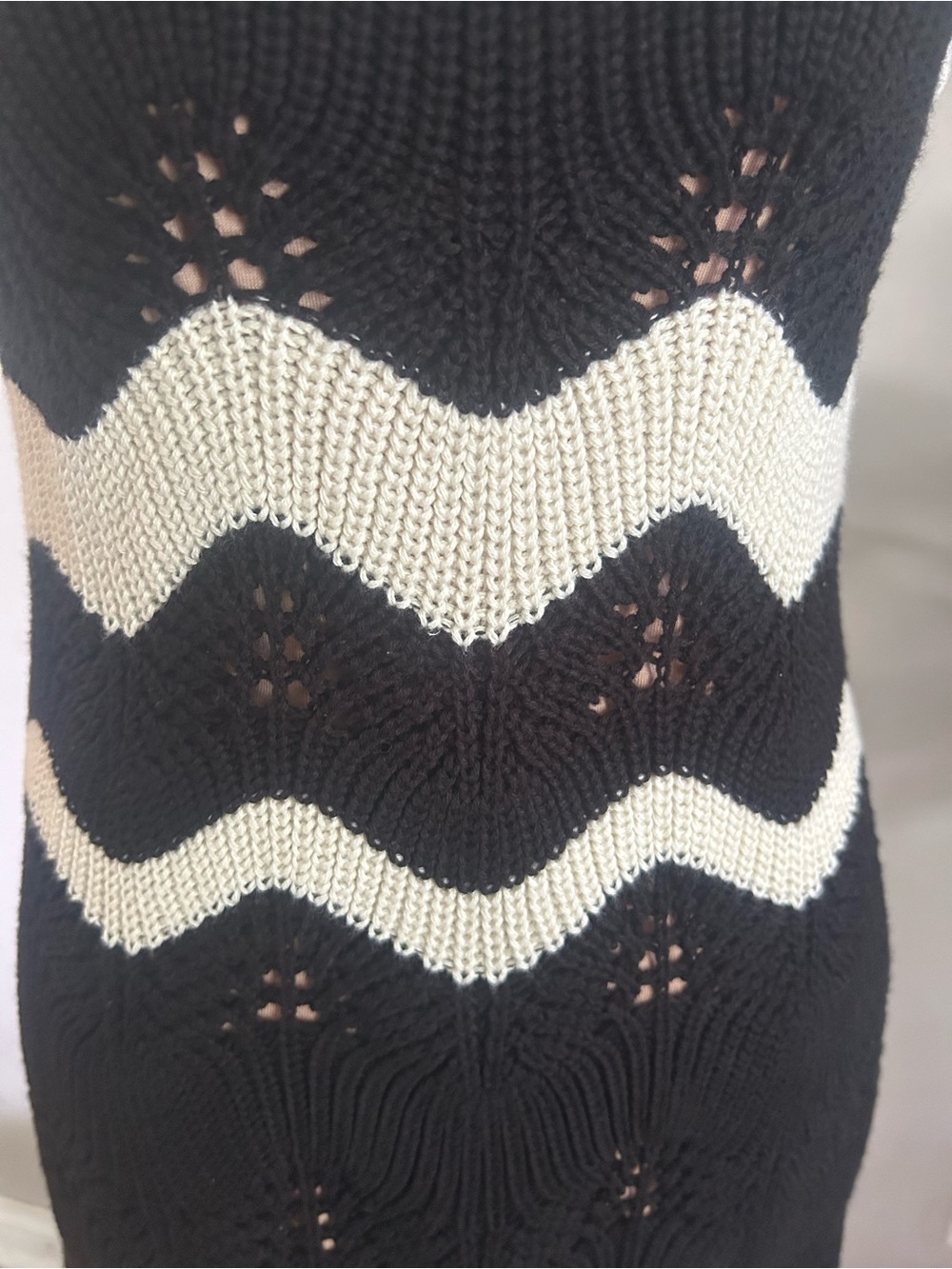NWT GAP Black and Cream Wave Knit Midi Dress - Picture 3 of 11